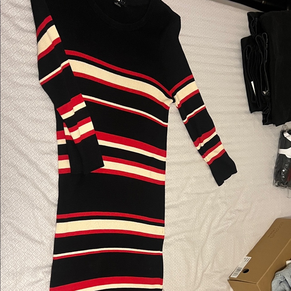 Sanctuary Black and Red Striped Long Sleeve Dress